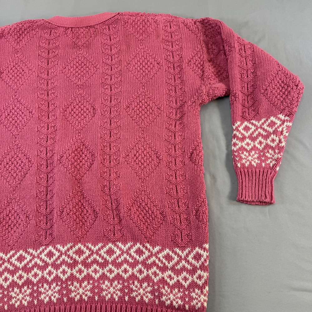 Woolrich Woman Vintage Pink Fair Isle Cotton Cardigan Sweater Made in USA Medium - Picture 12 of 16
